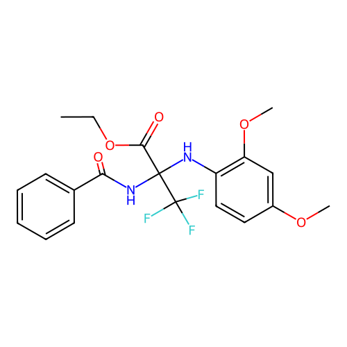 Ethyl 2-(benzoylamino)-2-(2,4-dimethoxyanilino)-3,3,3-trifluoropropanoate structure