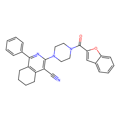 3-(4-(benzofuran-2-carbonyl)piperazin-1-yl)-1-phenyl-5,6,7,8-tetrahydroisoquinoline-4-carbonitrile structure