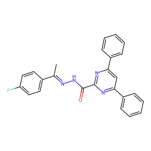 N'-[(1E)-1-(4-fluorophenyl)ethylidene]-4,6-diphenylpyrimidine-2-carbohydrazide structure