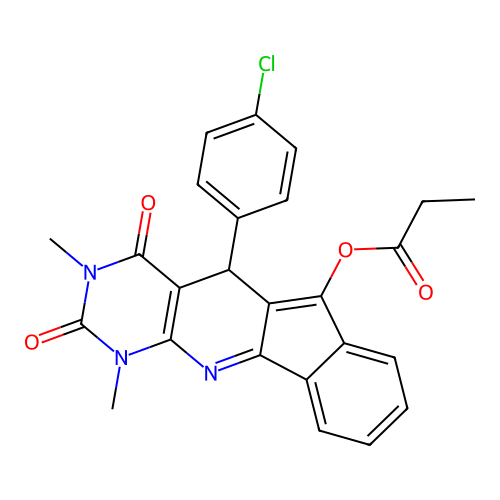 5-(4-chlorophenyl)-1,3-dimethyl-2,4-dioxo-2,3,4,5-tetrahydro-1H-indeno[2',1':5,6]pyrido[2,3-d]pyrimidin-6-yl propanoate structure