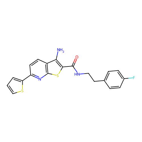 3-amino-N-(4-fluorophenethyl)-6-(thiophen-2-yl)thieno[2,3-b]pyridine-2-carboxamide structure