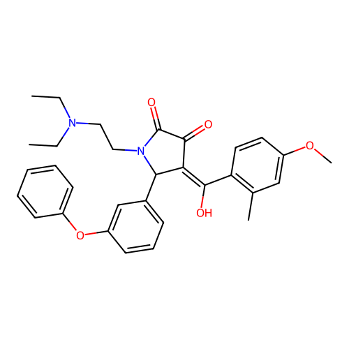 (4E)-1-(2-diethylaminoethyl)-4-[hydroxy-(4-methoxy-2-methylphenyl)methylidene]-5-(3-phenoxyphenyl)pyrrolidine-2,3-dione structure
