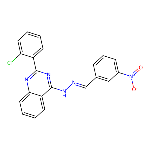 2-(2-chlorophenyl)-4-[(2E)-2-(3-nitrobenzylidene)hydrazinyl]quinazoline structure