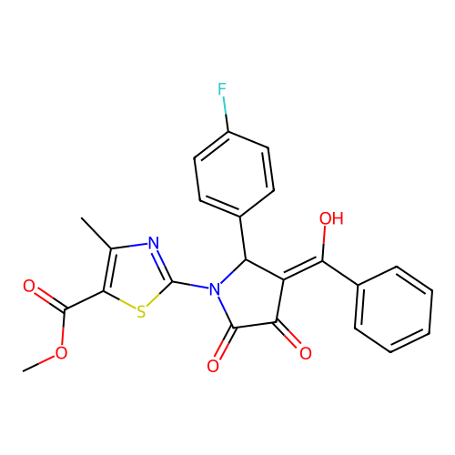 methyl 2-(3-benzoyl-2-(4-fluorophenyl)-4-hydroxy-5-oxo-2,5-dihydro-1H-pyrrol-1-yl)-4-methylthiazole-5-carboxylate structure