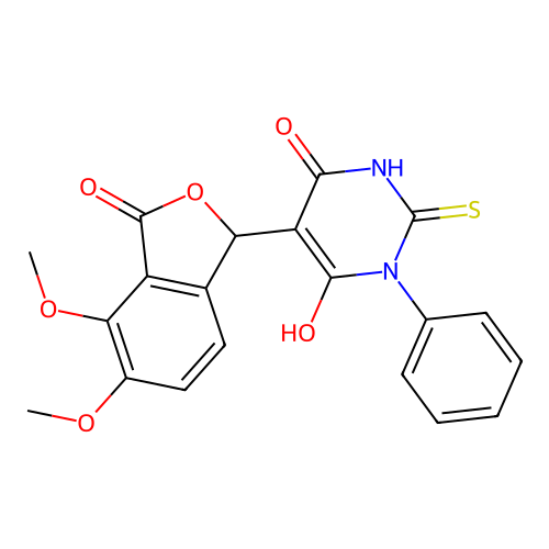 5-(4,5-dimethoxy-3-oxo-1,3-dihydroisobenzofuran-1-yl)-6-hydroxy-1-phenyl-2-thioxo-2,3-dihydropyrimidin-4(1H)-one structure
