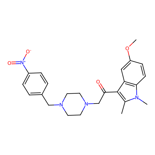 1-(5-methoxy-1,2-dimethyl-1H-indol-3-yl)-2-(4-(4-nitrobenzyl)piperazin-1-yl)ethanone structure