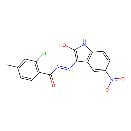 2-chloro-4-methyl-N'-[(3Z)-5-nitro-2-oxo-1,2-dihydro-3H-indol-3-ylidene]benzohydrazide structure