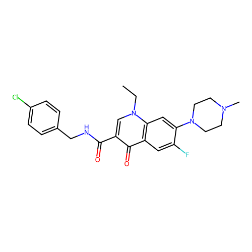 N-(4-chlorobenzyl)-1-ethyl-6-fluoro-7-(4-methylpiperazin-1-yl)-4-oxo-1,4-dihydroquinoline-3-carboxamide structure