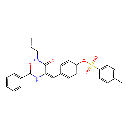 (E)-4-(3-(allylamino)-2-benzamido-3-oxoprop-1-en-1-yl)phenyl 4-methylbenzenesulfonate structure