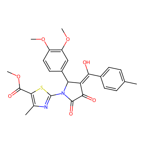 methyl 2-(2-(3,4-dimethoxyphenyl)-4-hydroxy-3-(4-methylbenzoyl)-5-oxo-2,5-dihydro-1H-pyrrol-1-yl)-4-methylthiazole-5-carboxylate structure