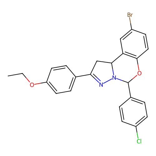 9-bromo-5-(4-chlorophenyl)-2-(4-ethoxyphenyl)-1,10b-dihydropyrazolo[1,5-c][1,3]benzoxazine structure