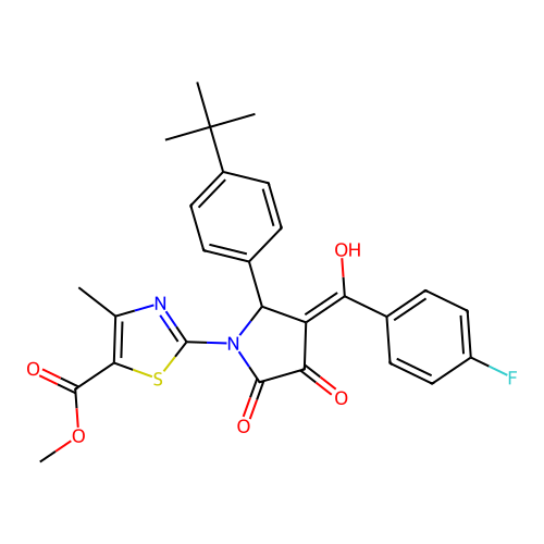 methyl 2-(2-(4-(tert-butyl)phenyl)-3-(4-fluorobenzoyl)-4-hydroxy-5-oxo-2,5-dihydro-1H-pyrrol-1-yl)-4-methylthiazole-5-carboxylate structure