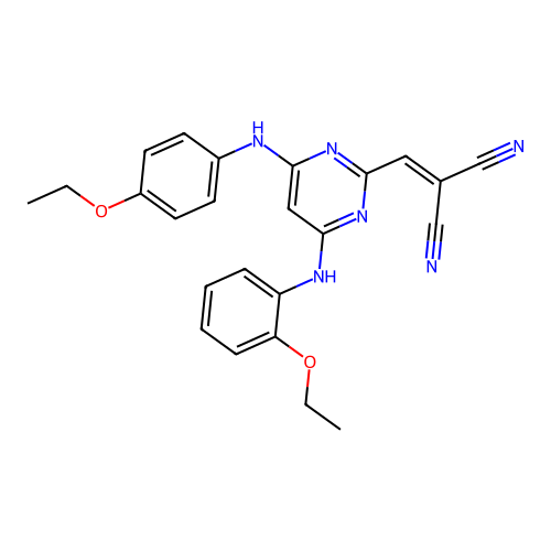 2-[[4-(2-ethoxyanilino)-6-(4-ethoxyanilino)-2-pyrimidinyl]methylidene]propanedinitrile structure
