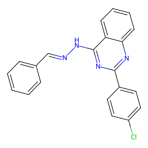 4-[(2E)-2-benzylidenehydrazinyl]-2-(4-chlorophenyl)quinazoline structure