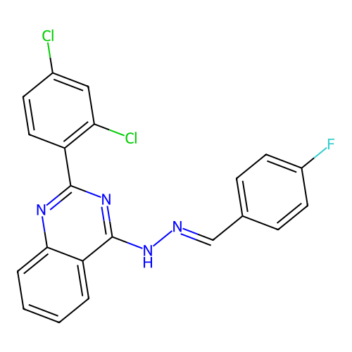 2-(2,4-dichlorophenyl)-4-[(2E)-2-(4-fluorobenzylidene)hydrazinyl]quinazoline structure