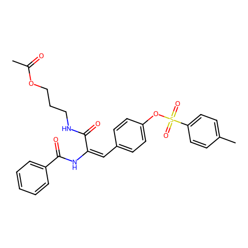 (E)-3-(2-benzamido-3-(4-(tosyloxy)phenyl)acrylamido)propyl acetate structure