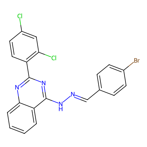 4-[(2E)-2-(4-bromobenzylidene)hydrazinyl]-2-(2,4-dichlorophenyl)quinazoline structure