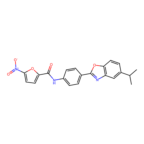 5-nitro-N-{4-[5-(propan-2-yl)-1,3-benzoxazol-2-yl]phenyl}furan-2-carboxamide structure