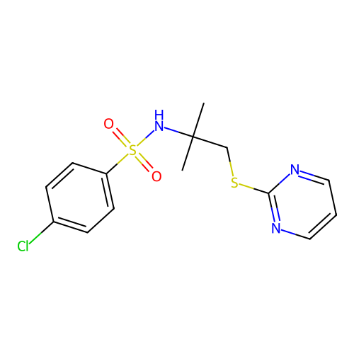 4-chloro-N-[2-methyl-1-(pyrimidin-2-ylsulfanyl)propan-2-yl]benzenesulfonamide structure