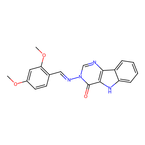 (E)-3-((2,4-dimethoxybenzylidene)amino)-3H-pyrimido[5,4-b]indol-4(5H)-one structure