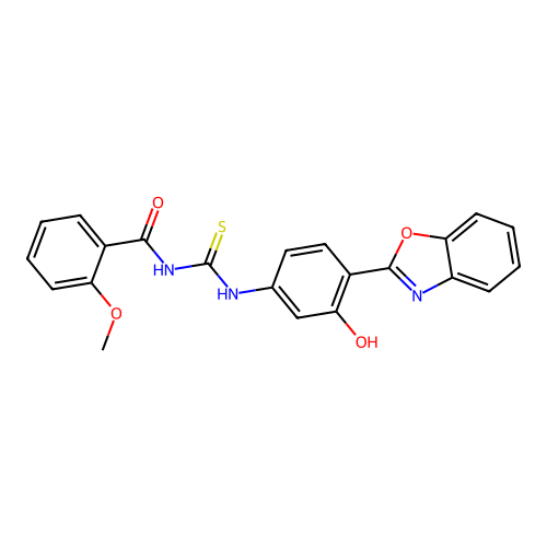 N-{[4-(1,3-benzoxazol-2-yl)-3-hydroxyphenyl]carbamothioyl}-2-methoxybenzamide structure
