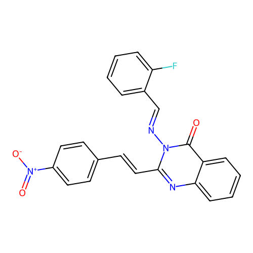 3-((2-fluorobenzylidene)amino)-2-(4-nitrostyryl)quinazolin-4(3H)-one structure