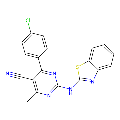 2-(1,3-benzothiazol-2-ylamino)-4-(4-chlorophenyl)-6-methylpyrimidine-5-carbonitrile structure