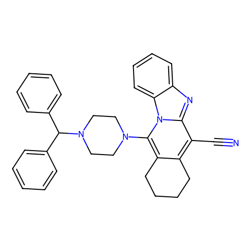 11-(4-benzhydrylpiperazin-1-yl)-7,8,9,10-tetrahydrobenzimidazolo[1,2-b]isoquinoline-6-carbonitrile structure