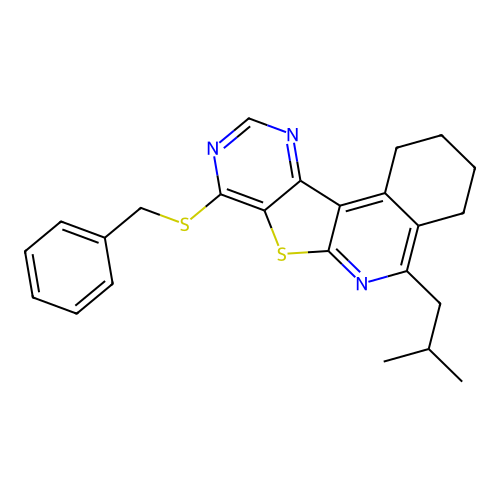 8-(benzylthio)-5-isobutyl-1,2,3,4-tetrahydropyrimido[4',5':4,5]thieno[2,3-c]isoquinoline structure