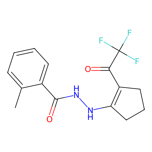 2-methyl-N'-(2-(2,2,2-trifluoroacetyl)cyclopent-1-en-1-yl)benzohydrazide structure