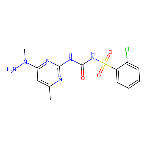 1-[4-[amino(methyl)amino]-6-methylpyrimidin-2-yl]-3-(2-chlorophenyl)sulfonylurea structure