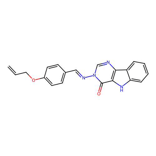 (E)-3-((4-(allyloxy)benzylidene)amino)-3H-pyrimido[5,4-b]indol-4(5H)-one structure