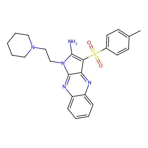 1-(2-(piperidin-1-yl)ethyl)-3-tosyl-1H-pyrrolo[2,3-b]quinoxalin-2-amine structure