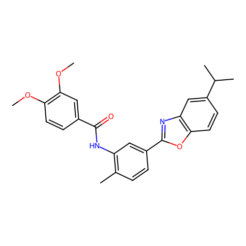 3,4-dimethoxy-N-[2-methyl-5-(5-propan-2-yl-1,3-benzoxazol-2-yl)phenyl]benzamide structure