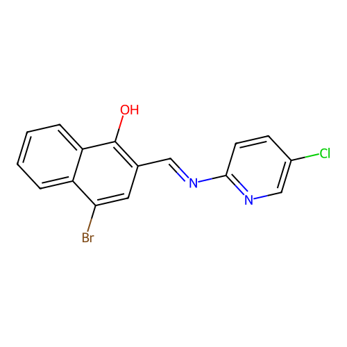 4-bromo-2-{(E)-[(5-chloropyridin-2-yl)imino]methyl}naphthalen-1-ol structure
