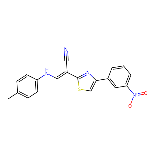 (E)-2-(4-(3-nitrophenyl)thiazol-2-yl)-3-(p-tolylamino)acrylonitrile structure