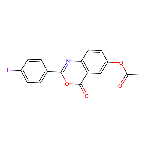 2-(4-iodophenyl)-4-oxo-4H-3,1-benzoxazin-6-yl acetate structure