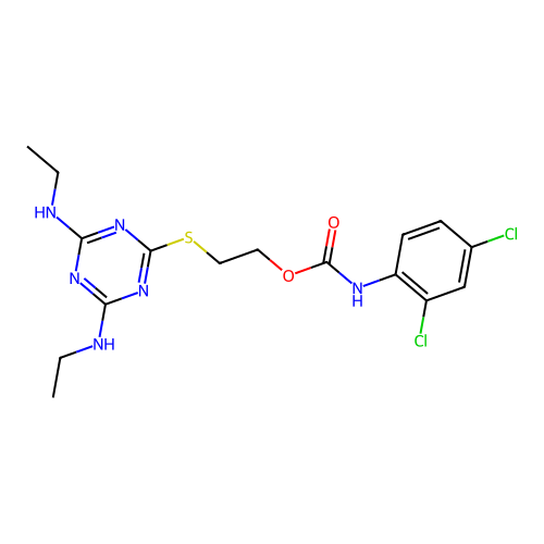 2-{[4,6-bis(ethylamino)-1,3,5-triazin-2-yl]sulfanyl}ethyl (2,4-dichlorophenyl)carbamate structure
