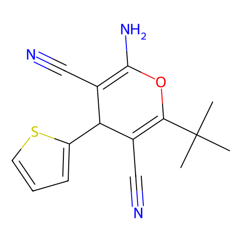 2-amino-6-tert-butyl-4-(thiophen-2-yl)-4H-pyran-3,5-dicarbonitrile structure