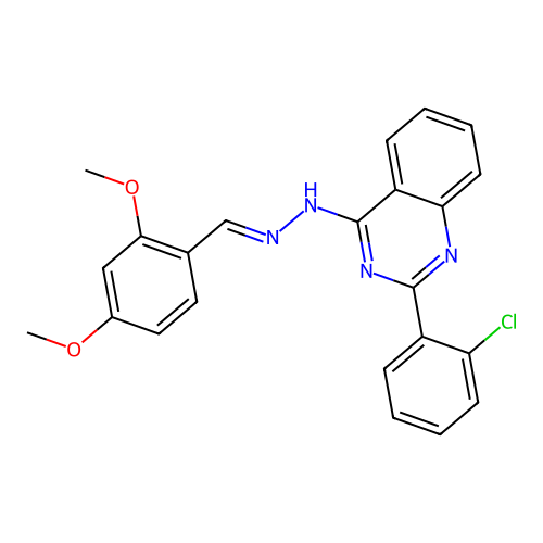 2-(2-chlorophenyl)-4-[(2E)-2-(2,4-dimethoxybenzylidene)hydrazinyl]quinazoline structure