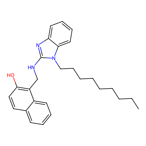 1-(((1-nonyl-1H-benzo[d]imidazol-2-yl)amino)methyl)naphthalen-2-ol structure