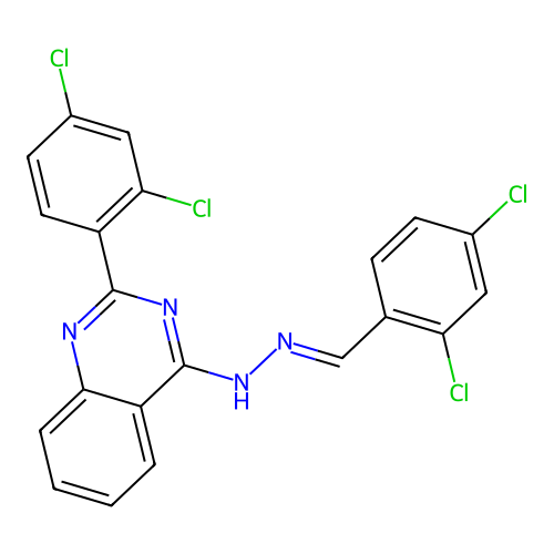 4-[(2E)-2-(2,4-dichlorobenzylidene)hydrazinyl]-2-(2,4-dichlorophenyl)quinazoline structure