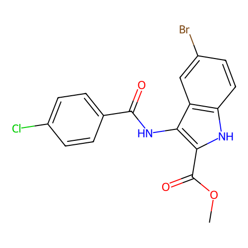 methyl 5-bromo-3-{[(4-chlorophenyl)carbonyl]amino}-1H-indole-2-carboxylate structure