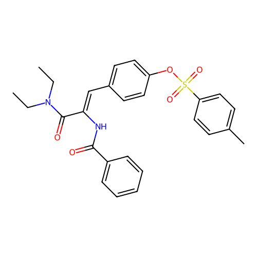 (Z)-4-(2-benzamido-3-(diethylamino)-3-oxoprop-1-en-1-yl)phenyl 4-methylbenzenesulfonate structure