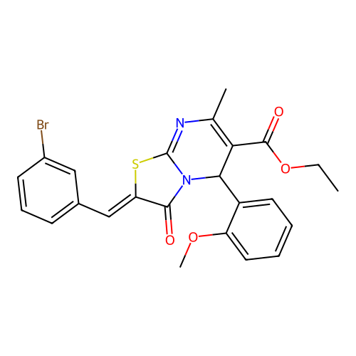 ethyl (2Z)-2-(3-bromobenzylidene)-5-(2-methoxyphenyl)-7-methyl-3-oxo-2,3-dihydro-5H-[1,3]thiazolo[3,2-a]pyrimidine-6-carboxylate structure