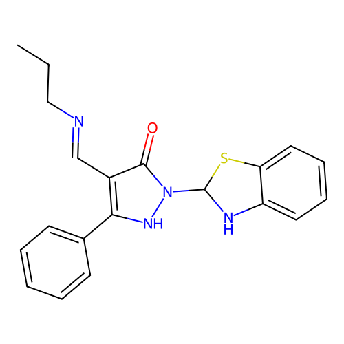 (E)-1-(2,3-dihydrobenzo[d]thiazol-2-yl)-3-phenyl-4-((propylamino)methylene)-1H-pyrazol-5(4H)-one structure