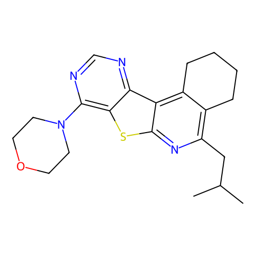 4-(5-isobutyl-1,2,3,4-tetrahydropyrimido[4',5':4,5]thieno[2,3-c]isoquinolin-8-yl)morpholine structure