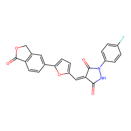 (4Z)-1-(4-fluorophenyl)-4-[[5-(1-oxo-3H-2-benzofuran-5-yl)furan-2-yl]methylidene]pyrazolidine-3,5-dione structure