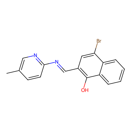 4-bromo-2-{(E)-[(5-methylpyridin-2-yl)imino]methyl}naphthalen-1-ol structure