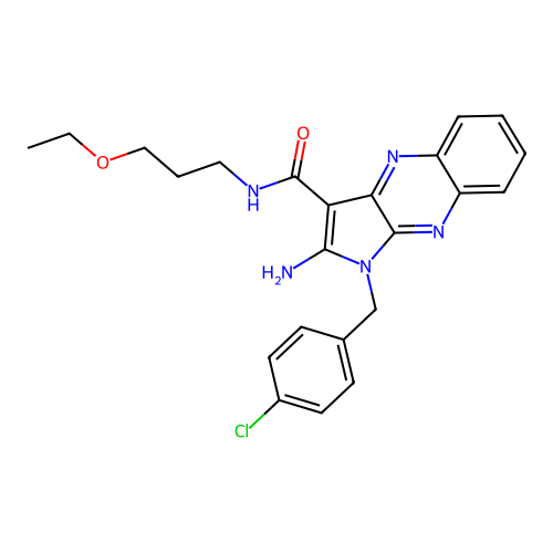 2-amino-1-(4-chlorobenzyl)-N-(3-ethoxypropyl)-1H-pyrrolo[2,3-b]quinoxaline-3-carboxamide structure